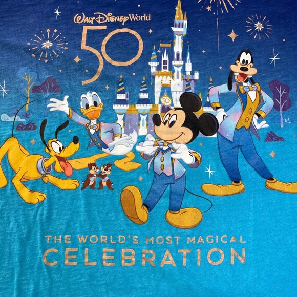 Disney Ombre 50th Anniversary Celebration T-Shirt Unisex Size Large Blue Cotton - Picture 4 of 11
